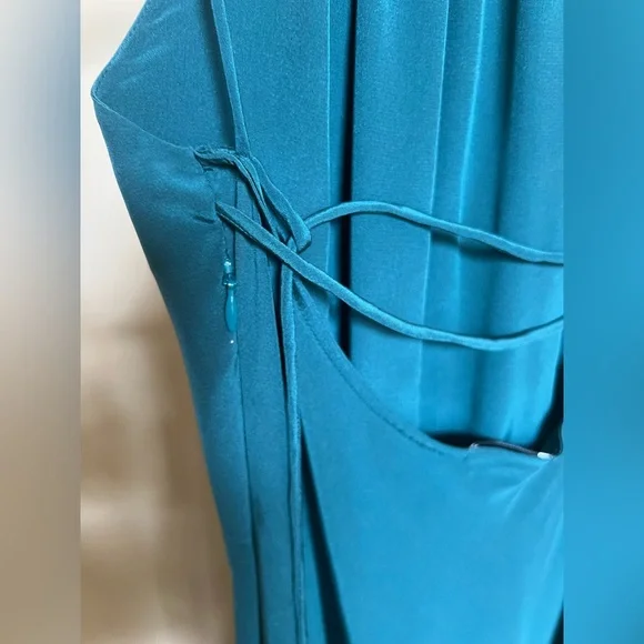 Leith Dress Maxi Long Gown 100% Silk Teal Size M - Picture 9 of 15